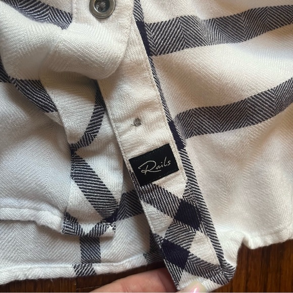 Rails Free People shirt S white blue plaid Hunter soft beachy - Picture 7 of 10
